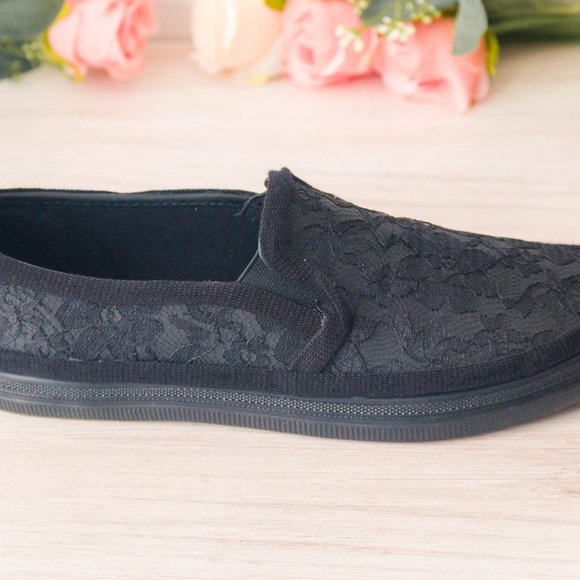 Gothic Black Lace Slip On Sneakers - Picture 6 of 8